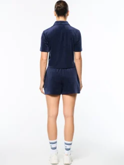 Adele Velour Polo- Maritime Blue