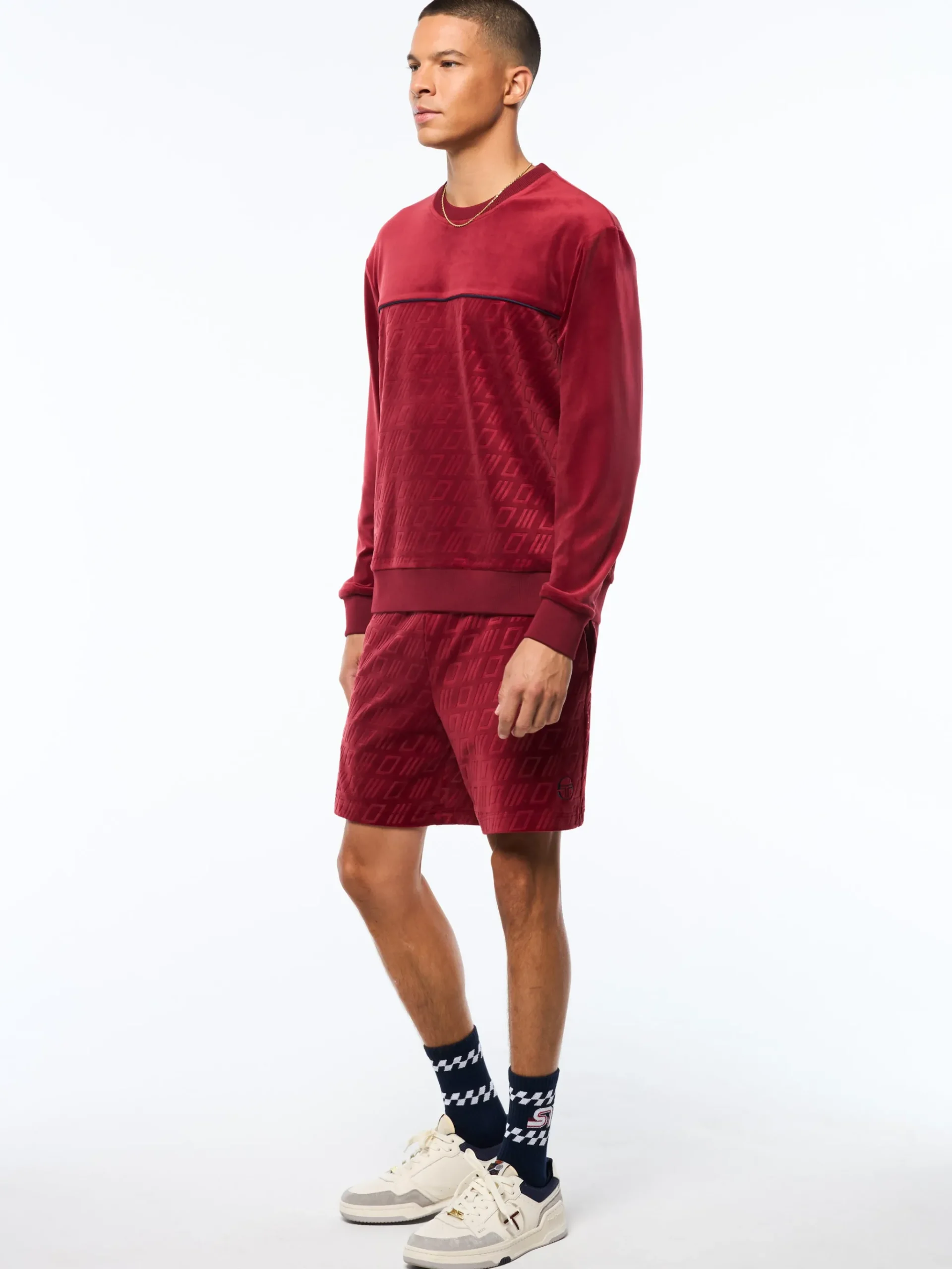 Bandiera Debossed Velour Crewneck-Rhubarb