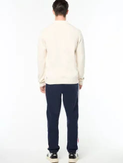 Damarindo Long Sleeve Knit Polo- Gardenia/ Maritime Blue