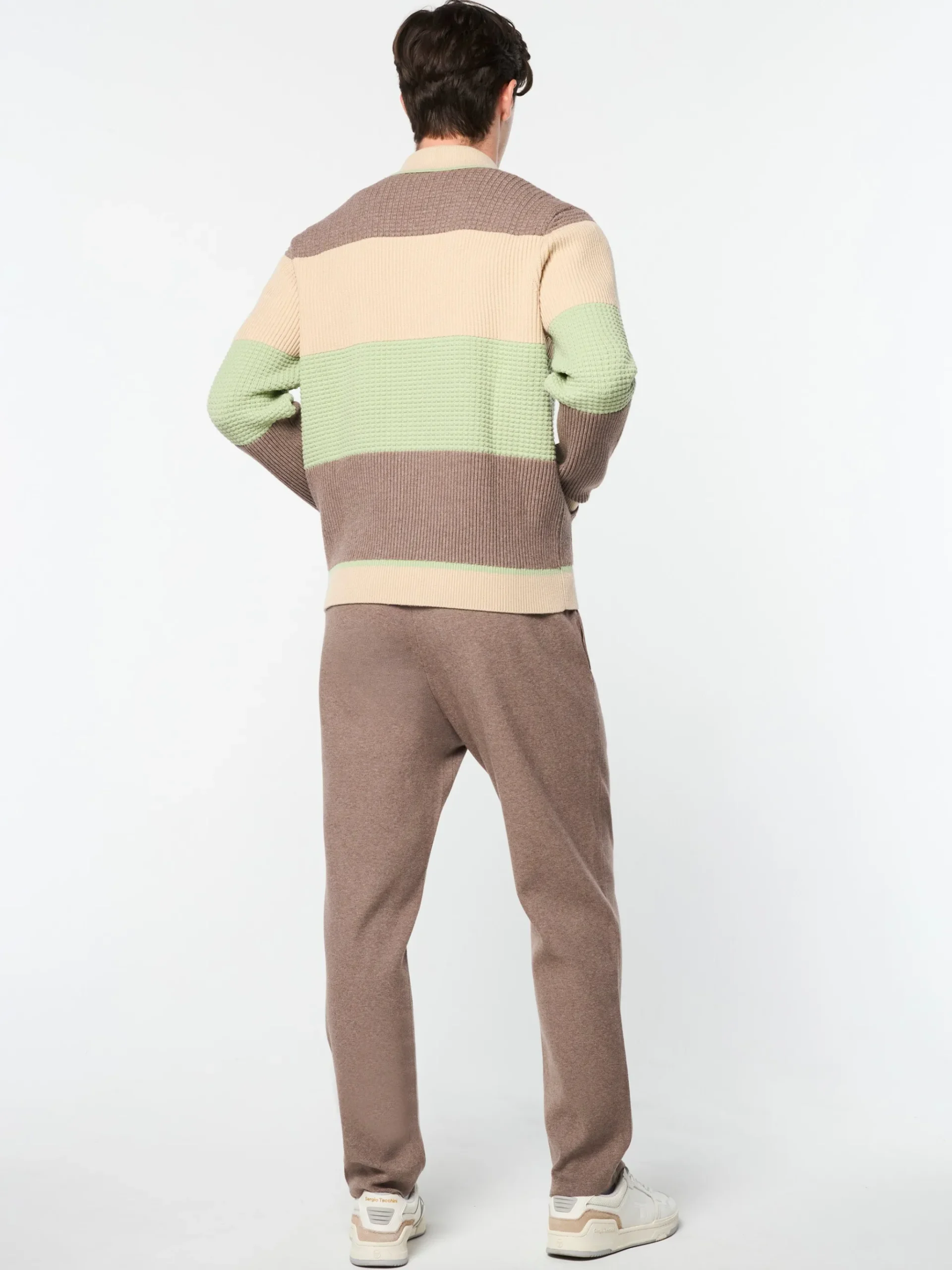 Enzo Striped Track Jacket- Taupe Grey