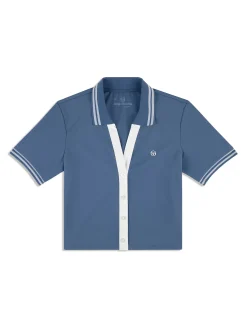 Idalia Cropped Polo- Blue Indigo