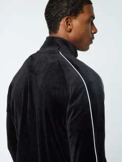 Lioni Velour Track Jacket- Black Beauty
