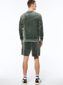 Obliquo Velour Crewneck-Agave Green