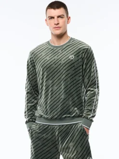 Obliquo Velour Crewneck-Agave Green