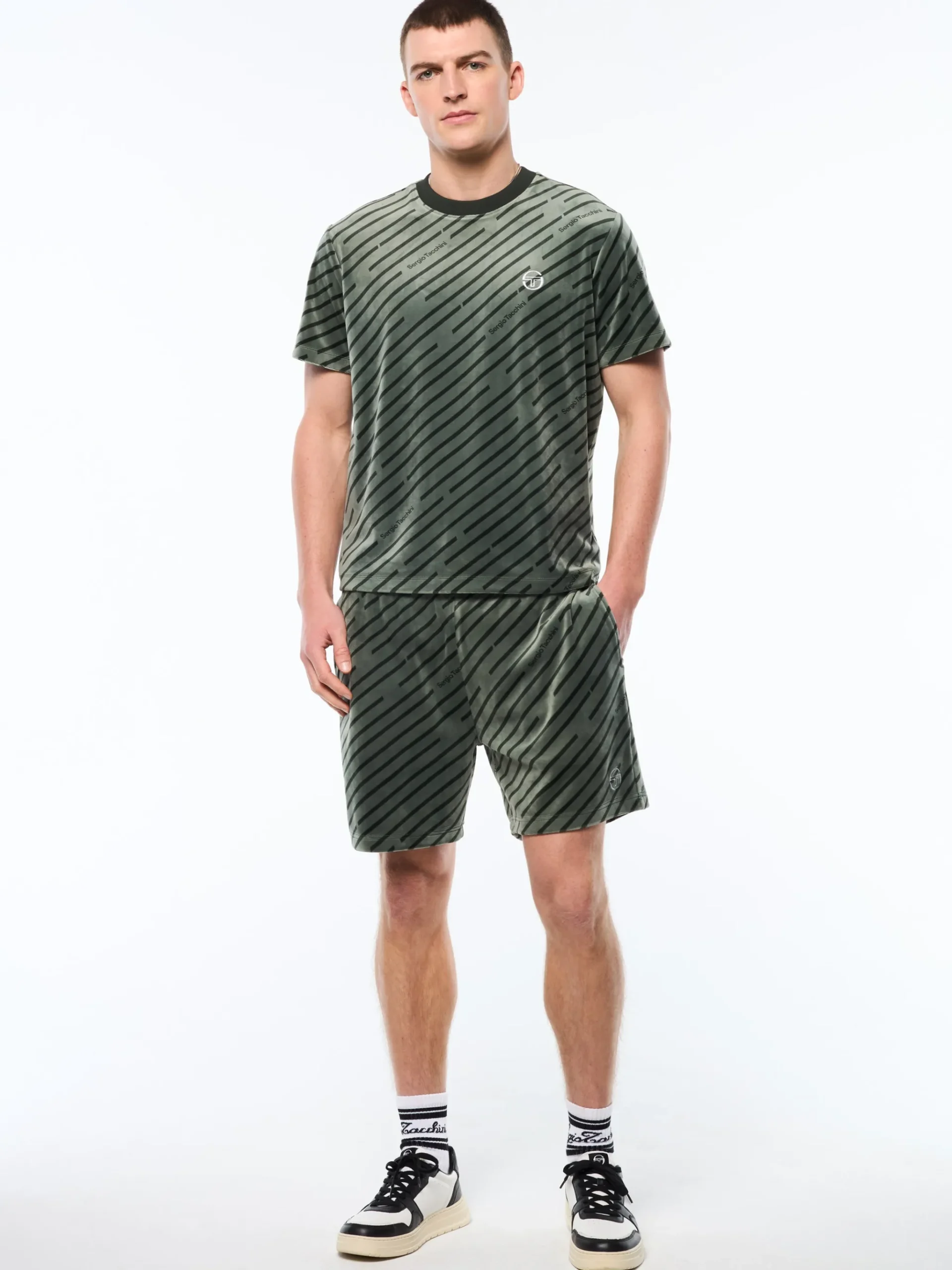 Obliquo Velour T-Shirt-Agave Green