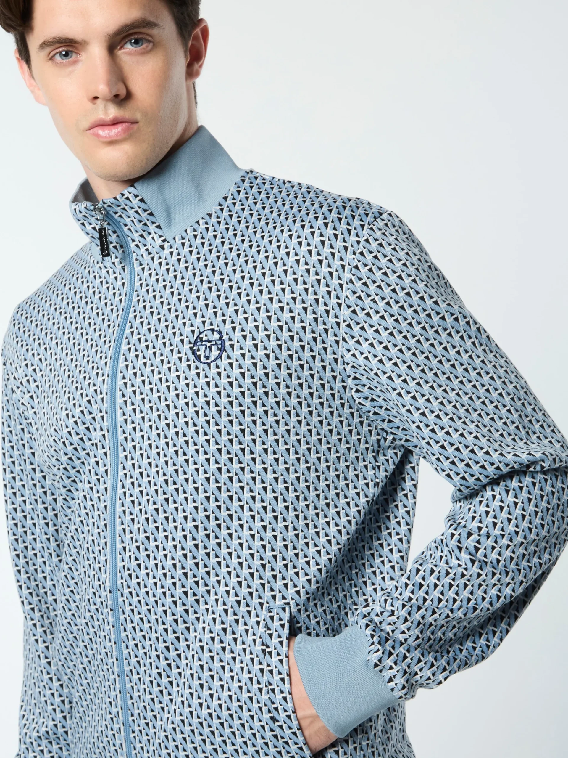 Paolo Knit Track Jacket- Faded Denim