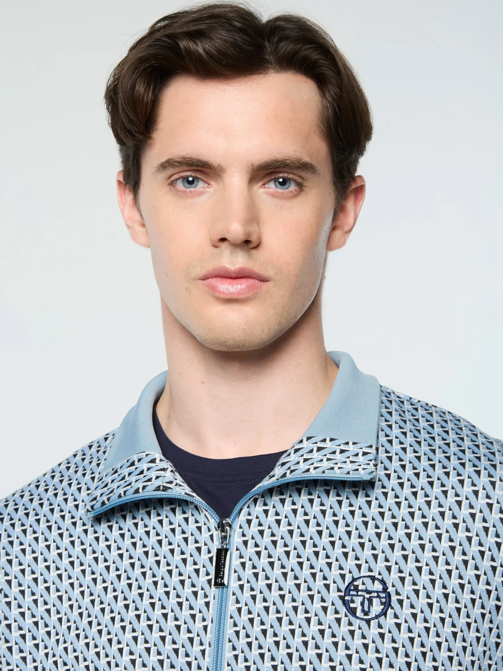 Paolo Knit Track Jacket- Faded Denim